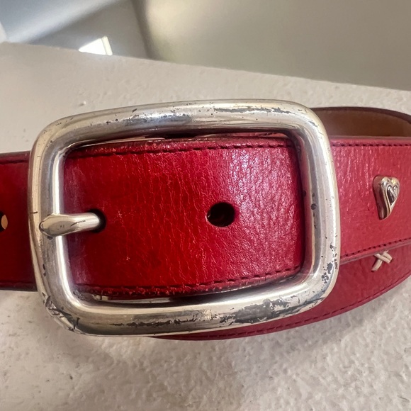 Brighton red leather‎ silver stud heart shape unisex belt western boho small main image 5